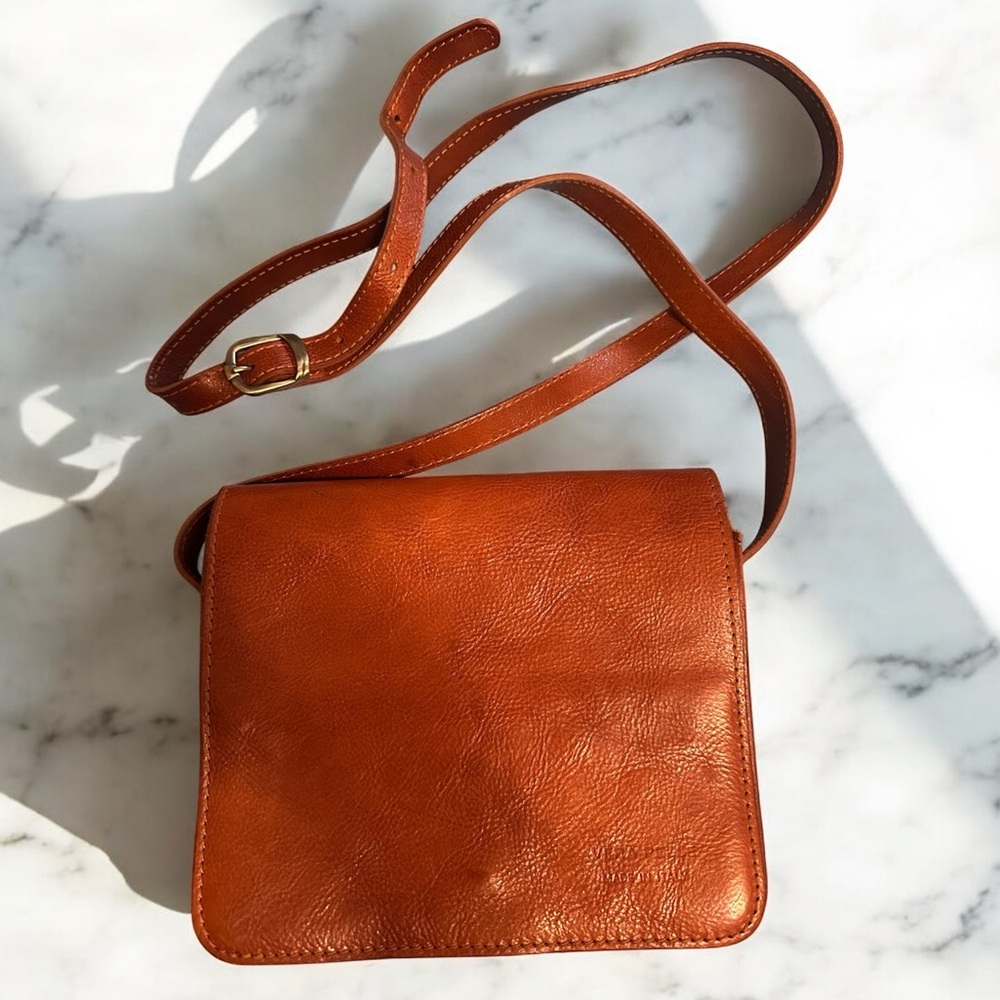 Tan Genuine Leather Crossbody Bag by Vera Pelle with Minimalist Design